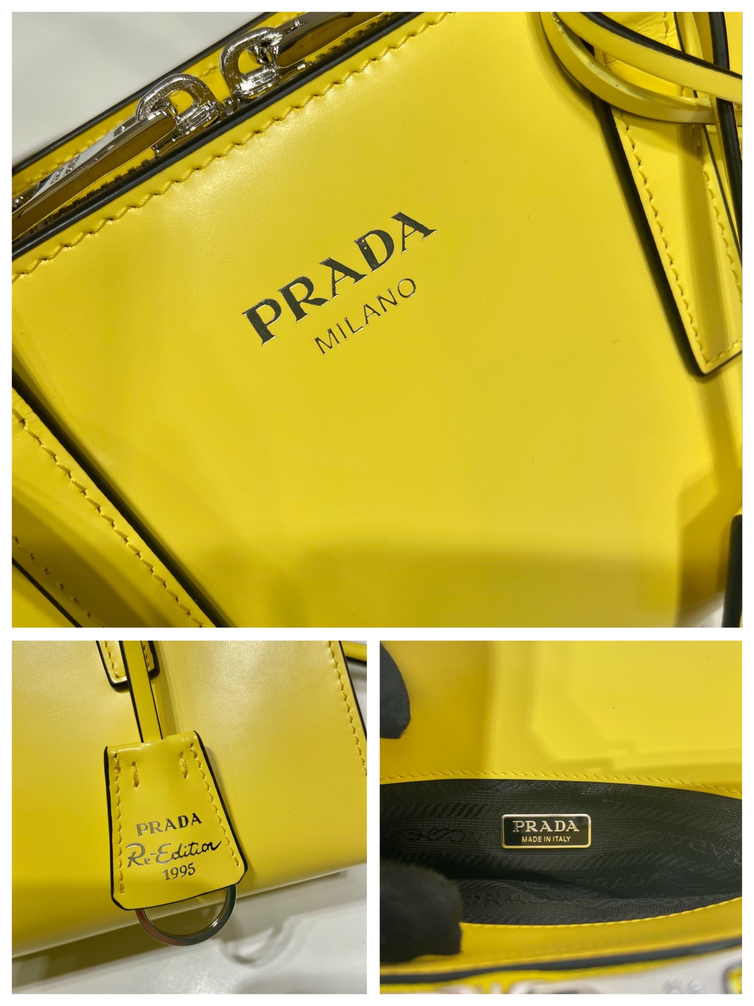 Prada Mini Re Edition 1995 Brushed Leather Handbag Bag Lemon Yellow 1BA357